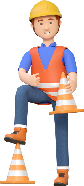construction worker holding road cone 3d cartoon